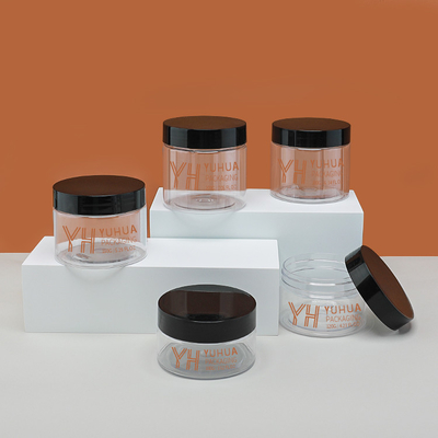 OEM-ODM-service lege plastic transparante gezichtscrème container 180g body scrub pot met deksel