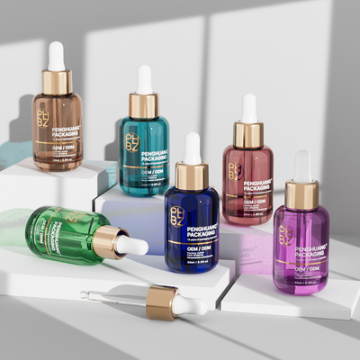 Gepersonaliseerd logo 30 ml lege ronde glazen druppelflessen voor serum olie
