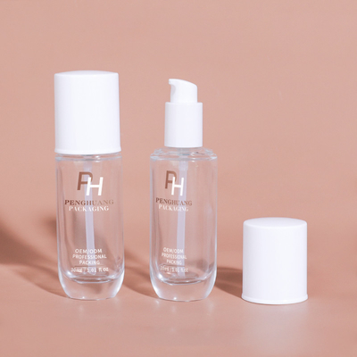 Ronde vorm Helder lege vloeistof fundering fles 30 ml 1 oz glas lotion pomp fles voor cosmetische verpakking