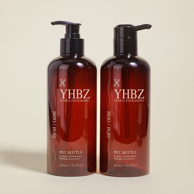 400 ml PET Plastic Plastic Shampoo & Conditioner Flessen ronde amber lotion pomp fles