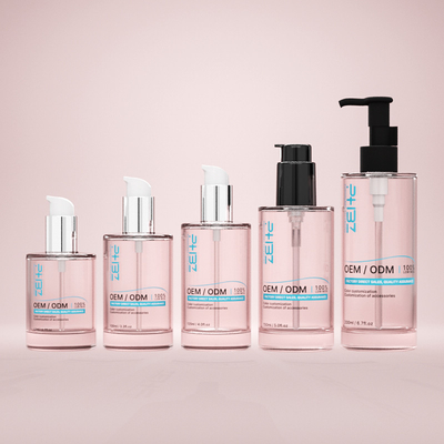 Op maat gemaakte glazen cosmetische fles 100 ml 120 ml 150 ml serumlotion pomp fles