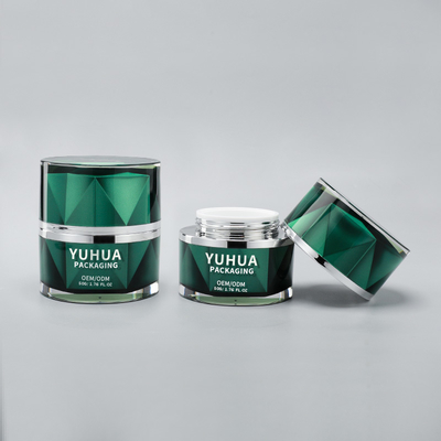 Groothandel Luxe Plastic Crème Potten 50g Lege Groene Dubbelwandige Cosmetica Pot Voor Huidverzorging