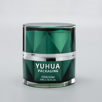 Groothandel Luxe Plastic Crème Potten 50g Lege Groene Dubbelwandige Cosmetica Pot Voor Huidverzorging