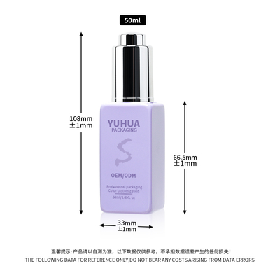 Vierkante serumdruppelflessen met zijde-scherm/warm stempelen/etiketterend drukwerk in heldergroen, blauw of wit