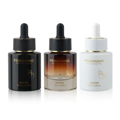 Ronde glazen druppelfles met aangepast logo volgens klantvereisten