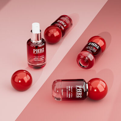 30 ml / 1 oz lege rode hellingsglas cosmetische serumfles met ronde bolkap, aangepaste kleur OEM ODM huidverzorging verpakking voor lotion essentiële olie