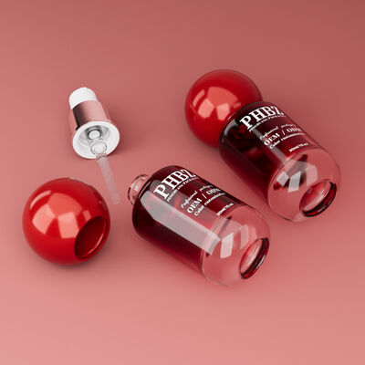 30 ml / 1 oz lege rode hellingsglas cosmetische serumfles met ronde bolkap, aangepaste kleur OEM ODM huidverzorging verpakking voor lotion essentiële olie