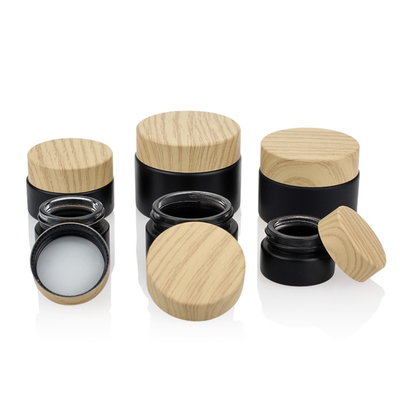 Cosmetic Packaging Set Bamboo Color Screw Cap Black Matte Glass Jars 50g