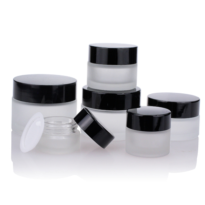 Rond Roomglas Kruiken Berijpte 10g 20g 30g met Zwart Plastic GLB