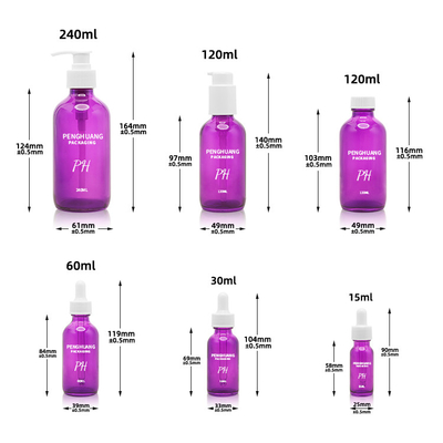 60ml de purpere van het Glasflessen 2oz van Boston van de de Massageetherische olie van de de Huidzorg Fles van het het Serumdruppelbuisje
