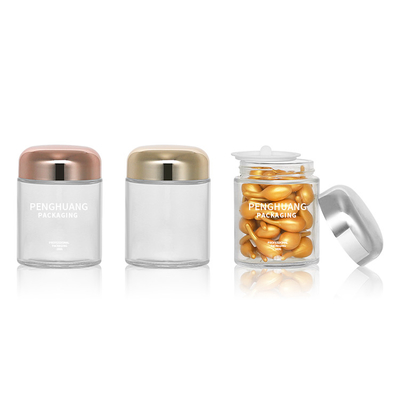 De ronde 100g-Container van het Capsuleglas met Rose Golden Cap Sliver Cap-Glaskruik Packaing