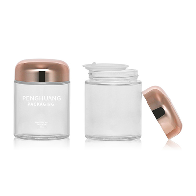 De ronde 100g-Container van het Capsuleglas met Rose Golden Cap Sliver Cap-Glaskruik Packaing