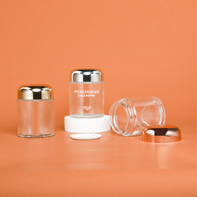 De ronde 100g-Container van het Capsuleglas met Rose Golden Cap Sliver Cap-Glaskruik Packaing