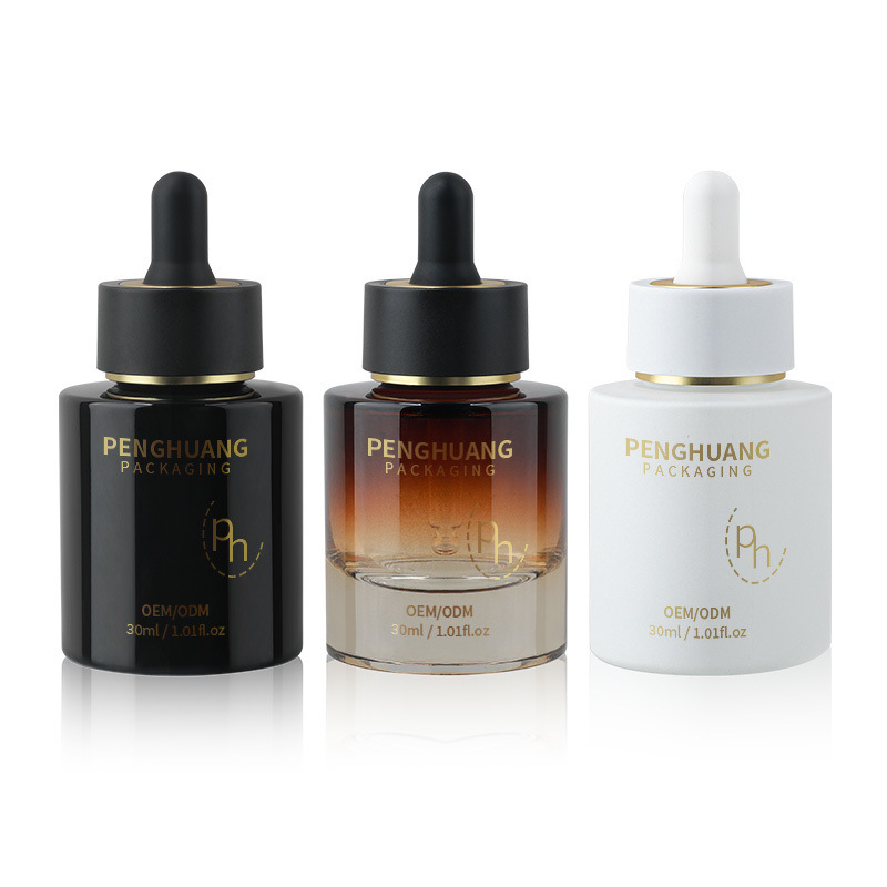 Ronde glazen druppelfles met aangepast logo volgens klantvereisten