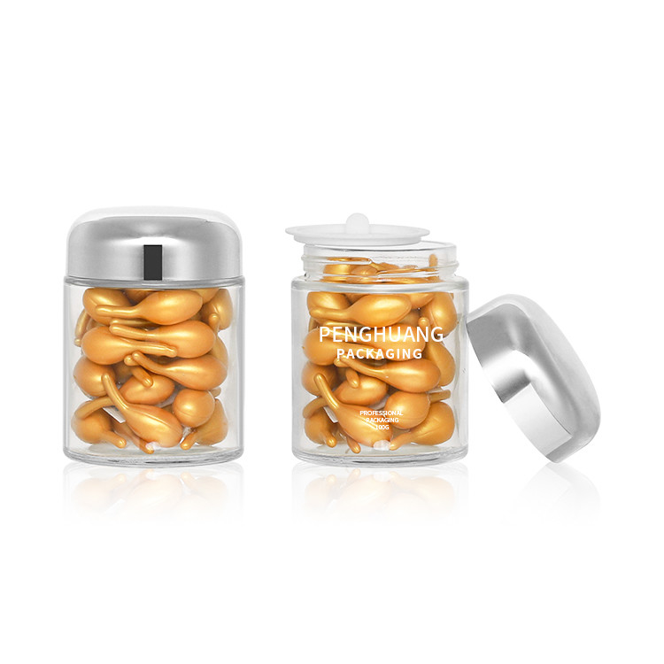 De ronde 100g-Container van het Capsuleglas met Rose Golden Cap Sliver Cap-Glaskruik Packaing