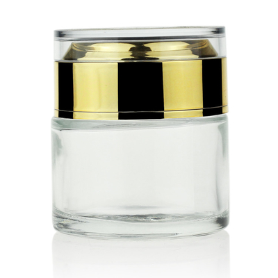 De hoge Witte 50g Berijpte Kruik van de Glasroom met Luxe Acryl Gouden Deksel
